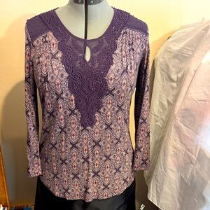Daniel Rainn Purple Patterned Lace Blouse